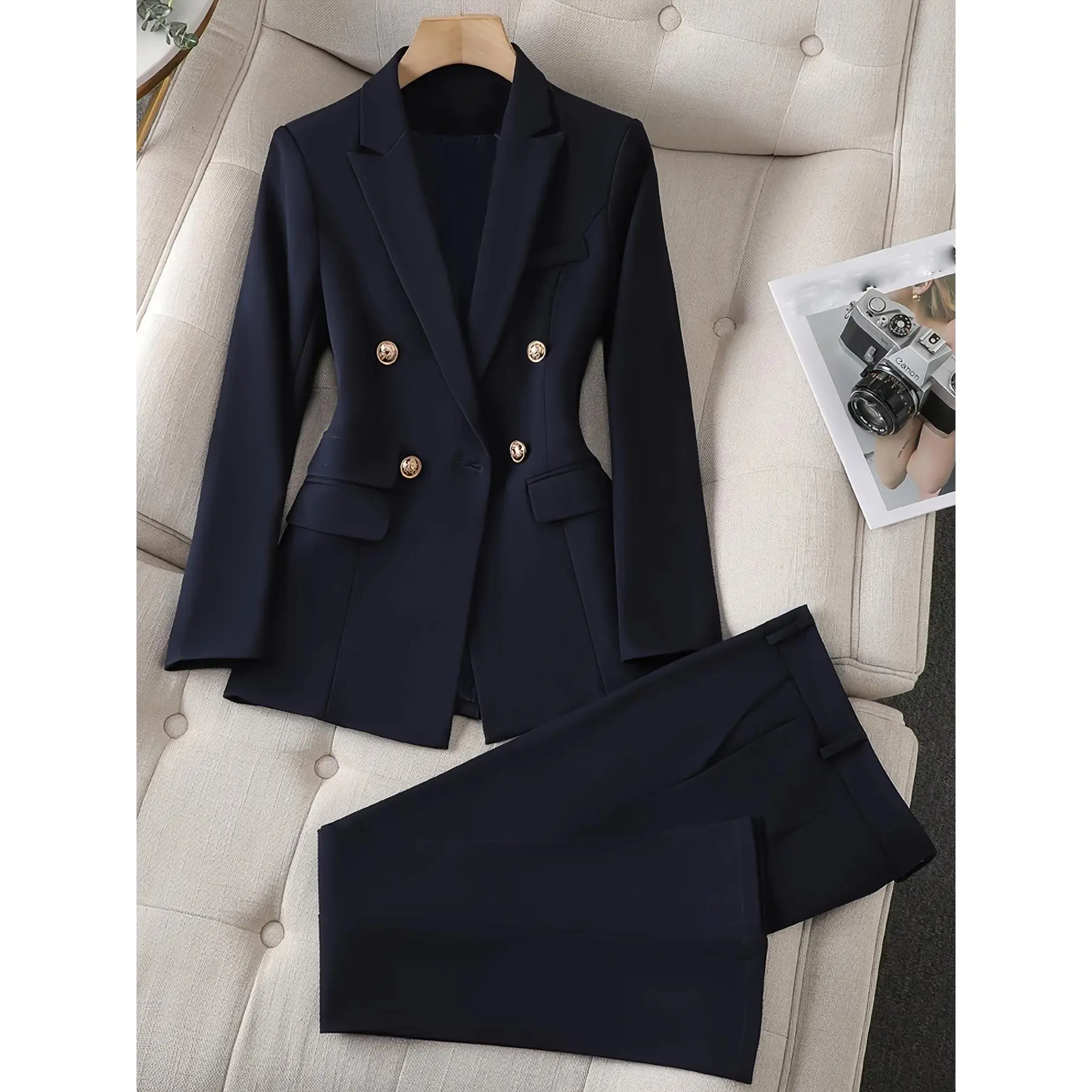Directed Development 2024 Women's Formal Suit 2pcs Navy Blue Women's Suit Jacket and Pants Set Office Ladies Business Workwear