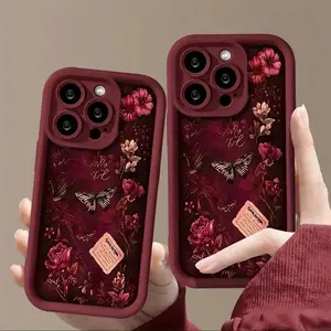 Vintage Rose Butterfly pattern phone case, compatible with iPhone 17 Pro Max, 16 Pro Max, 15 Pro, 14, 13, 12, and 11.  Shockproof and drop-resistant phone case made of durable silicone material.