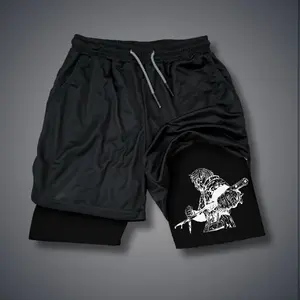 [Viral]  80s 90s Double-Layer Sports Shorts Graphic Shorts Black Camo Streetwear Shorts Men Outfits Men Vacation Outfits Shorts
