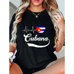 100% Cotton Unisex Cubanita Heartbeat Flag Souvenir Cubana Cuba Women Girl T-Shirt