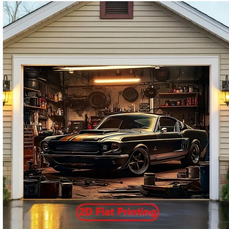 [2D Flat Banner]1pcs Vintage Old Car Garage Polyester Fabric Party Banner & Photography Backdrop - Perfect for Holiday Birthday Wedding Party Decorations Garden & Room, Versatile Decoration for All Season, No Power