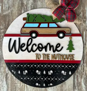 Nuthouse Christmas Edition Handmade Door Sign, Festive Decor for Home, Wreath Christmas Decor Accent