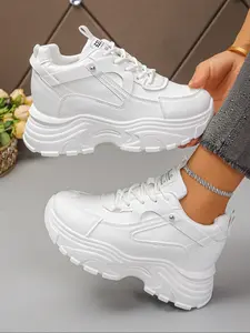 Women's Casual Athletic Wedge Sneakers, Height Increasing, 8cm Heel, Comfortable Fashion Shoes, Versatile Design for Daily Wear