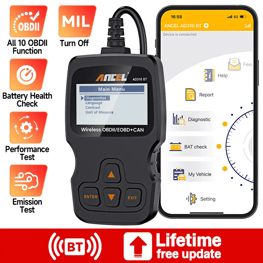 ANCEL AD310 BT Universal OBD2 Scanner, Bluetooth 5.0 Check Engine Code Reader Automotive CAN Diagnostic Scan Tool with Premium App for All Vehicles After 1996, Lifetime Free Updates