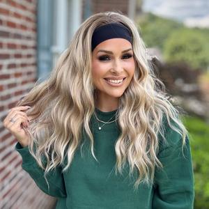 AISOM Water Wave Headband Wig 18 Inches Apricot Highlight Blonde Low Density MAYA