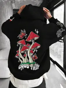 Men's Mushroom Print Hoodie, Loose Casual Long Sleeve Hooded Sweatshirt for Fall & Winter, Men's Clothes for Daily Wear