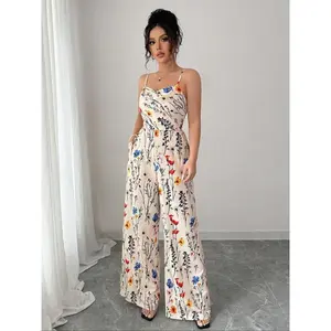 Women’s printed wide-leg jumpsuit, elegant sleeveless summer jumpsuit, beach vacation women’s jumpsuit GARMENTARY