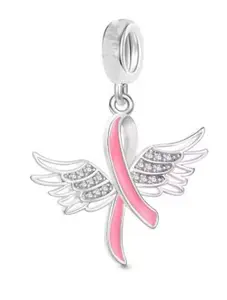 Breast Cancer Ribbon with Wings Iconic Pink Ribbon Embraced by Wings Charm for Awareness Jewelry