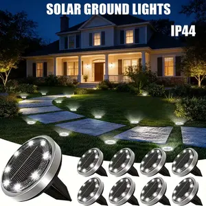 Solar Ground Mini Lights 5/7 Pack Outside Waterproof Pathway Lights with 8 LEDs for Garden Walkway Driveway Backyard Decor Cool White Warm White lighting