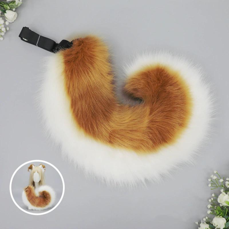 4 Styles Faux Fur Animal Ears and Tail, Halloween Cosplay Costume Accessories for Adults and Teens Handmade Dog Ear Headband and Bendable Tail Set