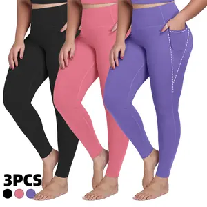 Women’s 3-Pack Sports Leggings with Pockets, High Waist, Soft Tummy Control, Workout Yoga Pants Activewear Women
