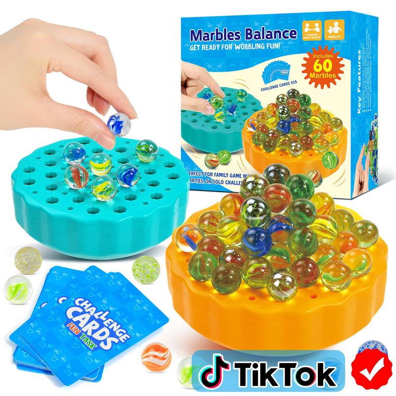 Family Edition Game Toy, Family Fun Game, Glass Marbles Jenga Wobble Ball Puzzle Marbles Balance Game Multiplayer Interactive Board Game, Dice & Challenge Cards - Suitable for 1 to 4 players Gifts, festive gifts