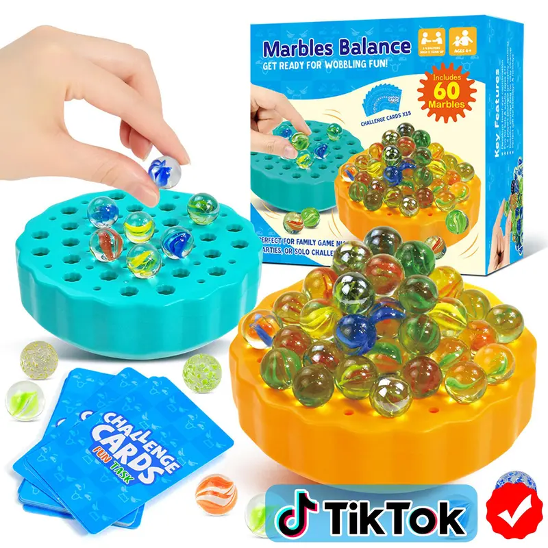 Family Edition Game Toy, Family Fun Game, Glass Marbles Jenga Wobble Ball Puzzle Marbles Balance Game Multiplayer Interactive Board Game, Dice & Challenge Cards - Suitable for 1 to 4 players Gifts, festive gifts