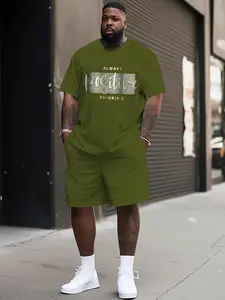 Men's Plus Size Short Sleeve Set, Casual Daily Wear, Low Profile with Inner Meaning, Must-Have Clothing Set, Loose Fit, All over Print, Casual Everyday Set
