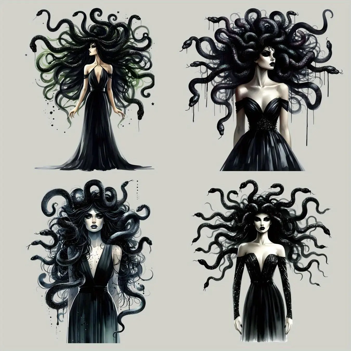 Medusa Pattern Iron on Transfer Sticker, 4 Counts/set Heat Transfer Decal, Iron-on Patch for T Shirt Throw Pillow Backpacks Hoodie Jeans