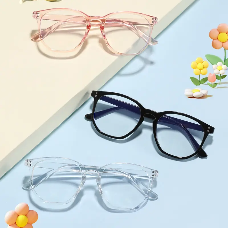Kids Junior Anti-Blue Light Glasses, Casual Style PC Frame, Lightweight & Durable, Suitable for All Seasons, Trendy Daily Wear Eyewear