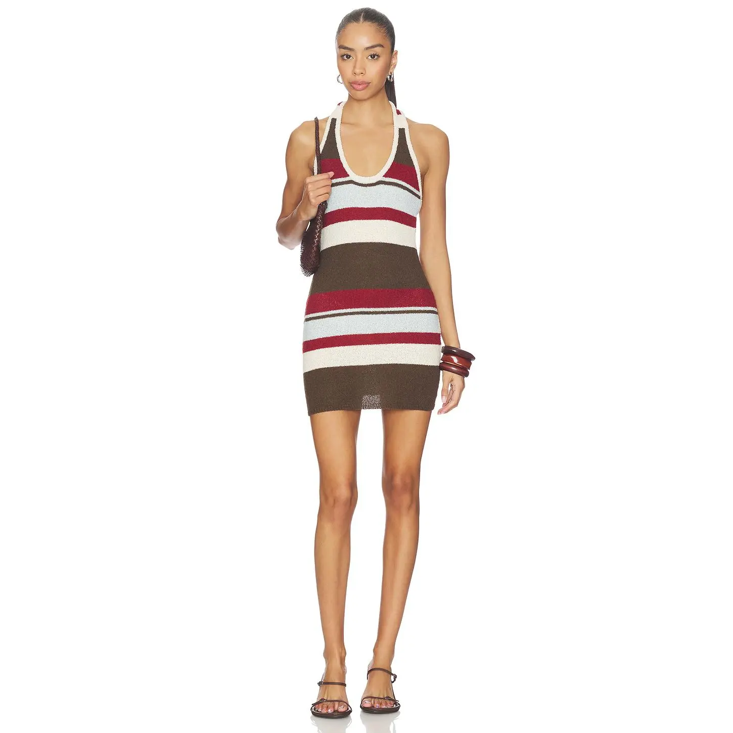 SNDYS Effie Halter Mini Dress in Multi Stripe