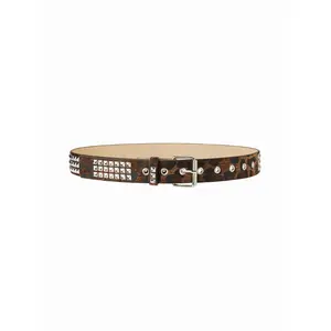 Cider LEOPARD PRINT STUDDED BUCKLE BELT