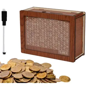 Educational Wooden Money Savings Box, 10000 Dollar Countdown Cash Vault, Easy Deposit Top Slots, Rustic Home Decoration, Ideal Birthday Holiday Gift for Kids & Teens