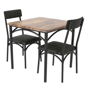 3 Piece Dining Table Set, Square Kitchen Table and Chairs Set with Upholstered Chairs, Dinette Set with Metal Frame and MDF Tabletop, Ideal for Small Space, Apartment, Cement Ash