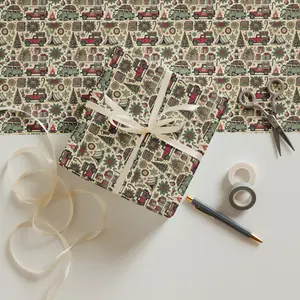 Vintage Christmas Camping Wrapping Paper Sheets - Rustic Holiday Gift Wrap Set of 3