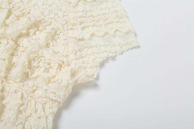 SERENZY-  Sexy Hollow Ruffle Crop Top Shorts Skirt Women Solid Elegant Slim Clothes 2 PieceS