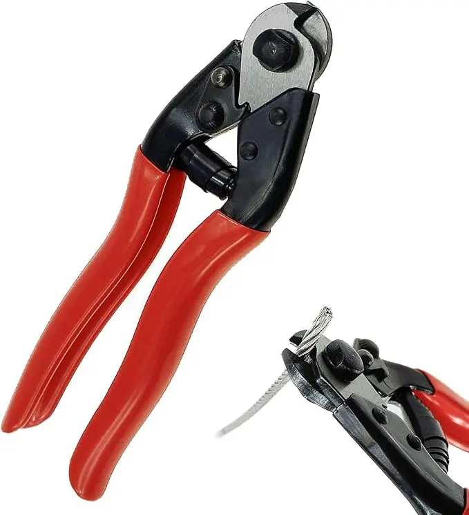 Heavy Duty Cable Cutter with Rubber Grip - Industrial Hand Cutting Tool for 5/32" Stainless Steel Aircraft Wire Rope, Cables & Rails, Decking Railing Projects