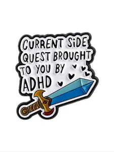 Cartoon Sword Enamel Pin Clip for Men and Women, Current Side Quest by Adhd Brooch Backpack Badge, Stylish Jewelry Gift for Friends