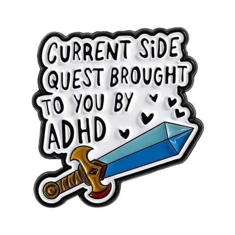 Cartoon Sword Enamel Lapel Pins Clip Fashion Men Accessories for Men and Women, Current Side Quest by Adhd Brooch Backpack Badge, Stylish Jewelry Gift for Friends, Exquisite Brooch Alloy Brooch Pin