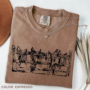 Comfort Colors Western Vintage Style Saddle Tshirt Cowgirl Graphic Country Horse Western Clothing Stuff Western Outfit Women Tops Clothes - TrendWear USA