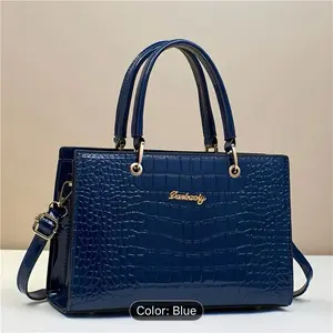Dunbacy Women's Blue Purses - Stylish Handbag with Crocodile Texture and Adjustable Strap