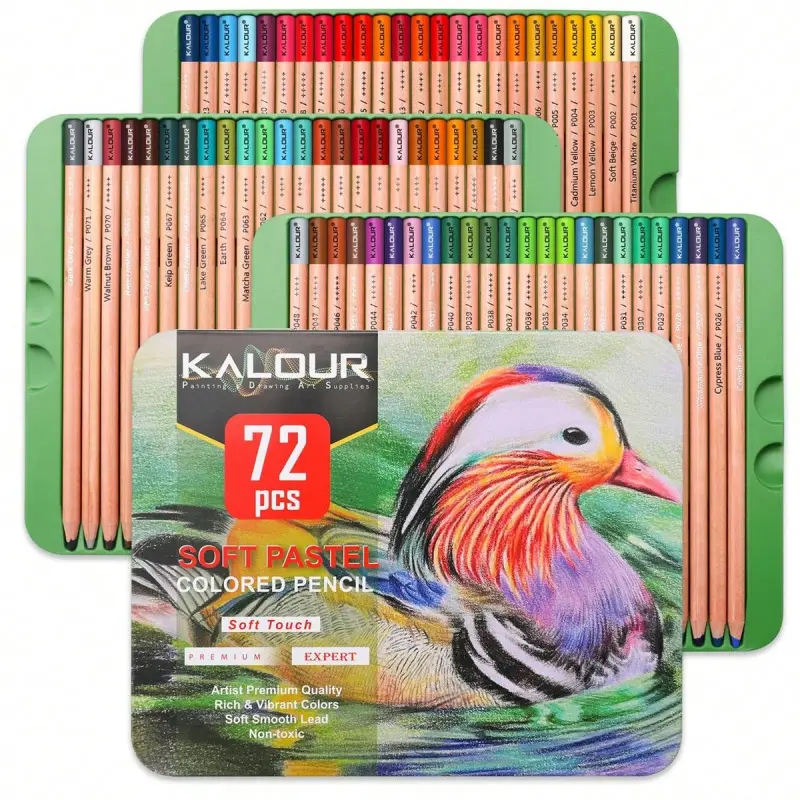 72 Colors Vibrant Colors Soft Core Pastel Colored Pencils, Charcoal Pencils, Art Pencil Set, Art Supplies, in Tin Box, Portable Storage, Shading Pencils for Beginners & Pro Artists, Drawing Materials, Drawing Tools
