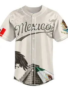 Mexican Hot Baseball Shirt, Jersey Tee – A Buttoned Design That Combines Sporty Styles, with Green, White, and Red Accents, This Baseball Shirt for Mexican Hot Weather Features a Button Design with Decorative Touches, Making It the Perfect Cho