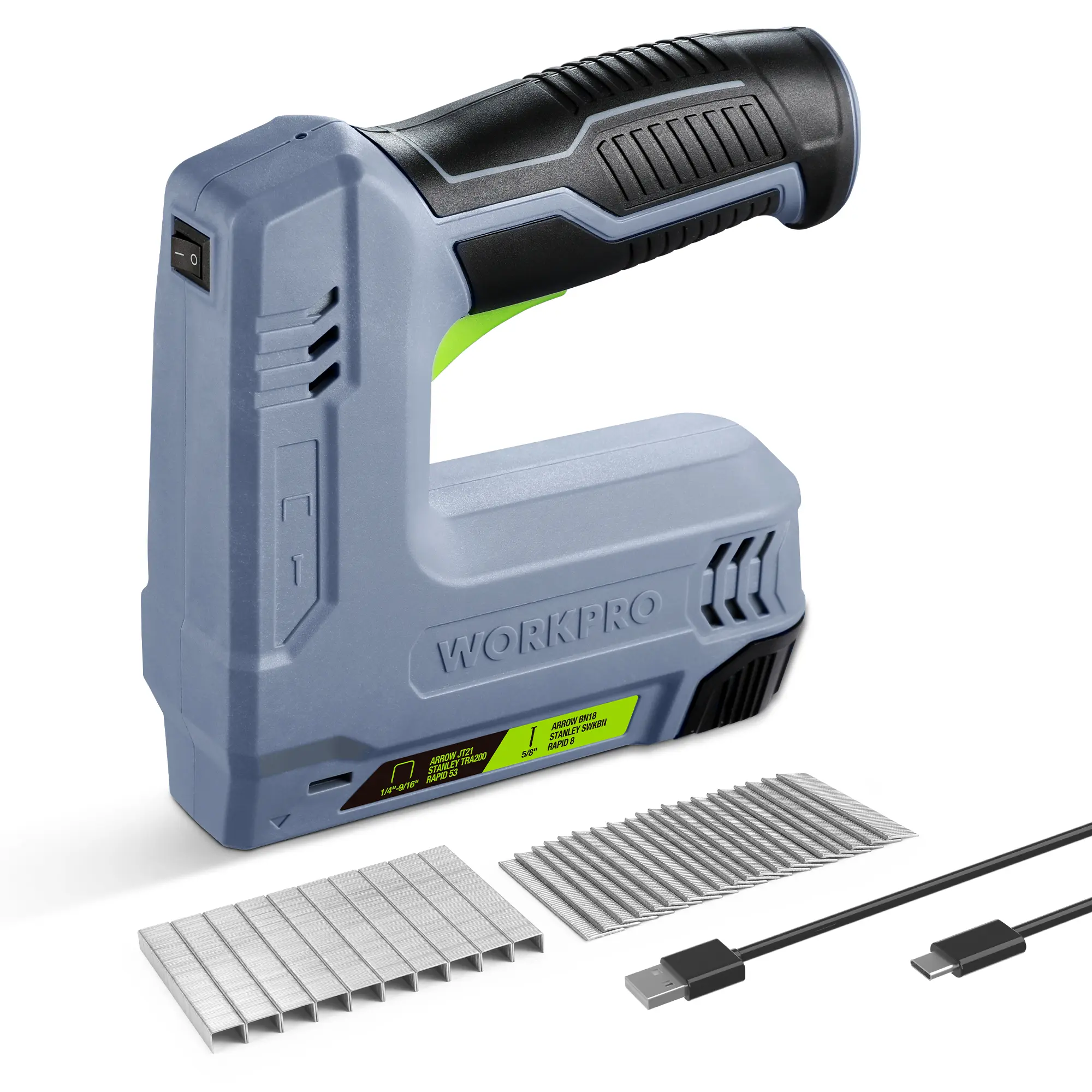 #fathersdaygift WORKPRO 3.6V Power Electric Cordless 2-in-1 Stapler, 2.0Ah Battery Powered Stapler for Upholstery, Crafts, DIY, Including USB Charger Cable, 2000-COUNT of Staples and Nails, Grey