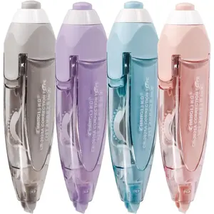 4 count Refillable Retractable Correction Tape, Correction Tape Pen Easy to Use, Pen Shaped Applicator for Corrections Office School Supplies (4 Colors)