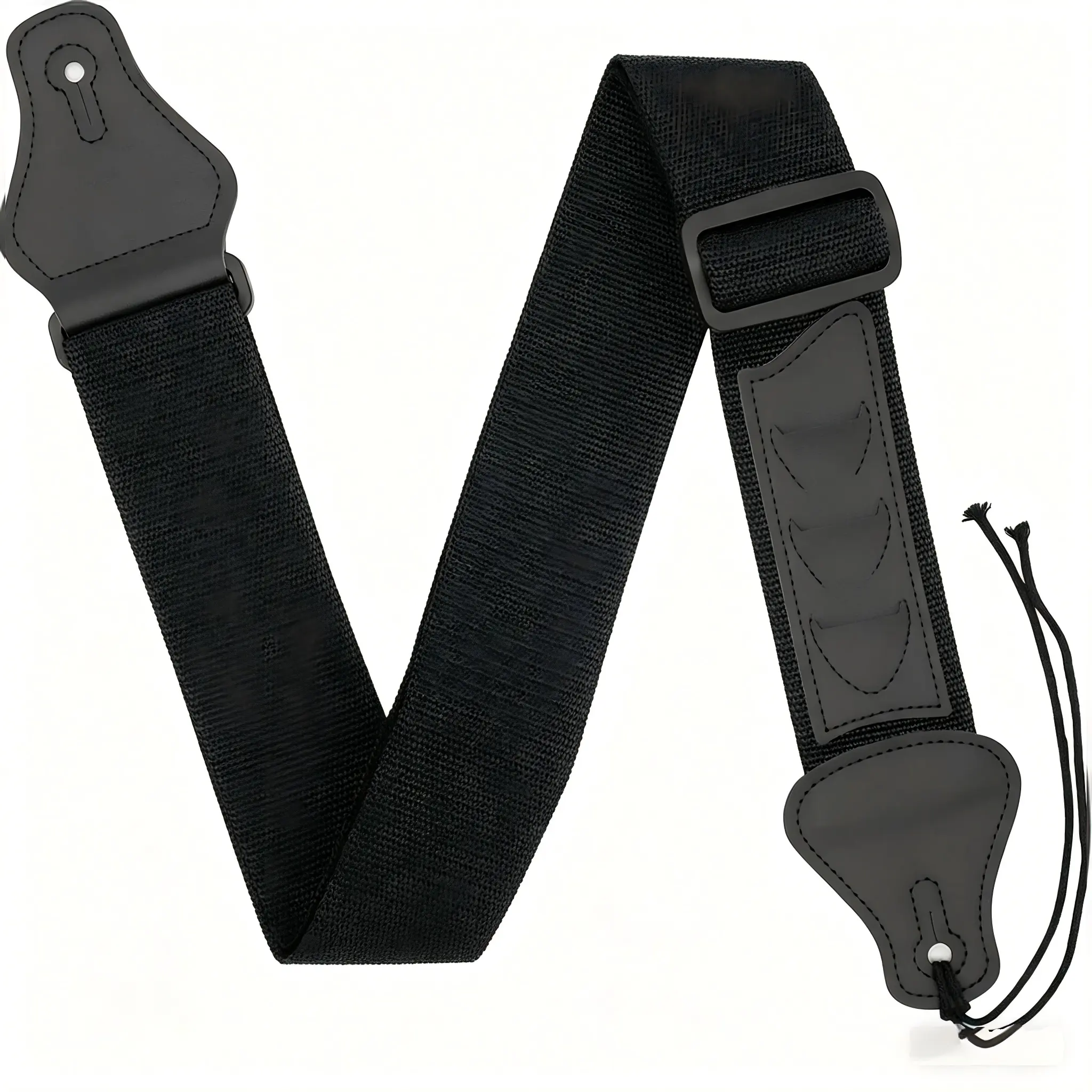 Black Durable Adjustable Guitar Strap - 2-in Wide Polypropylene Webbing, 3 Pick Clips, 35-59 in Length Range, Easy-to-Install Musical Instrument Accessory