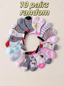 10 pairs of children's cartoon baby socks (fire truck/stripes/clouds), cute and cute, soft and skin-friendly, Soft Comfy Socks, suitable for men and women aged 0-3 to wear/travel daily, children's socks set.
