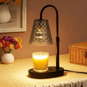 Candle Warmer Lamp - Adjustable Brightness & Height, 4 Light Levels (25%-100%), Auto Timer (2H/4H/8H), Flameless Safe for Kids/Pets, Rustic Modern Design Fit Small/Large Candles (Bedroom/Desk/Living Room) Decor Home Accessories