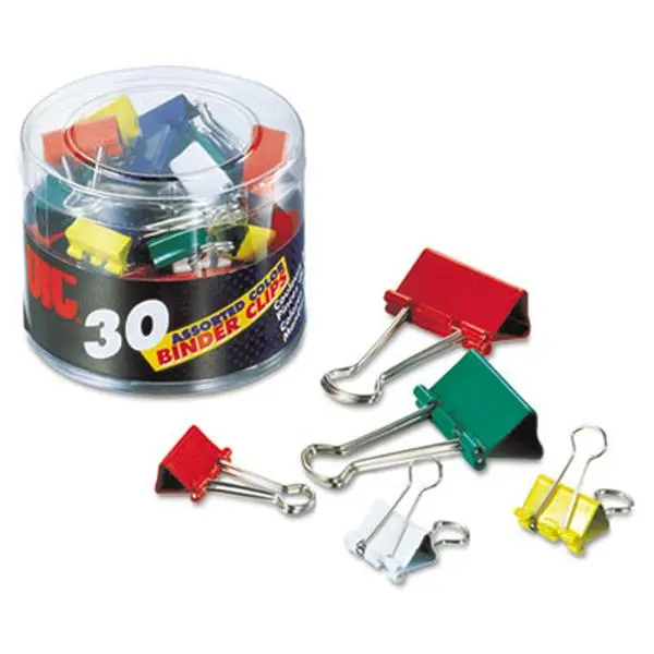 Officemate OIC31026 Binder Clips- Metal- Assorted Colors-Sizes- 30-Pack