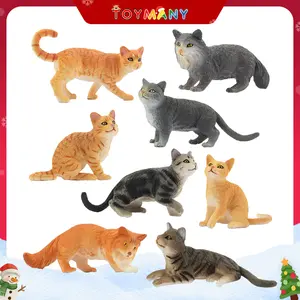 Toymany 8PCS Grey & Orange Cat Figurines Set, Realistic Cat Figures Kitten Toys, Cat Cake Toppers Easter Eggs Birthday Gift for Kids Children