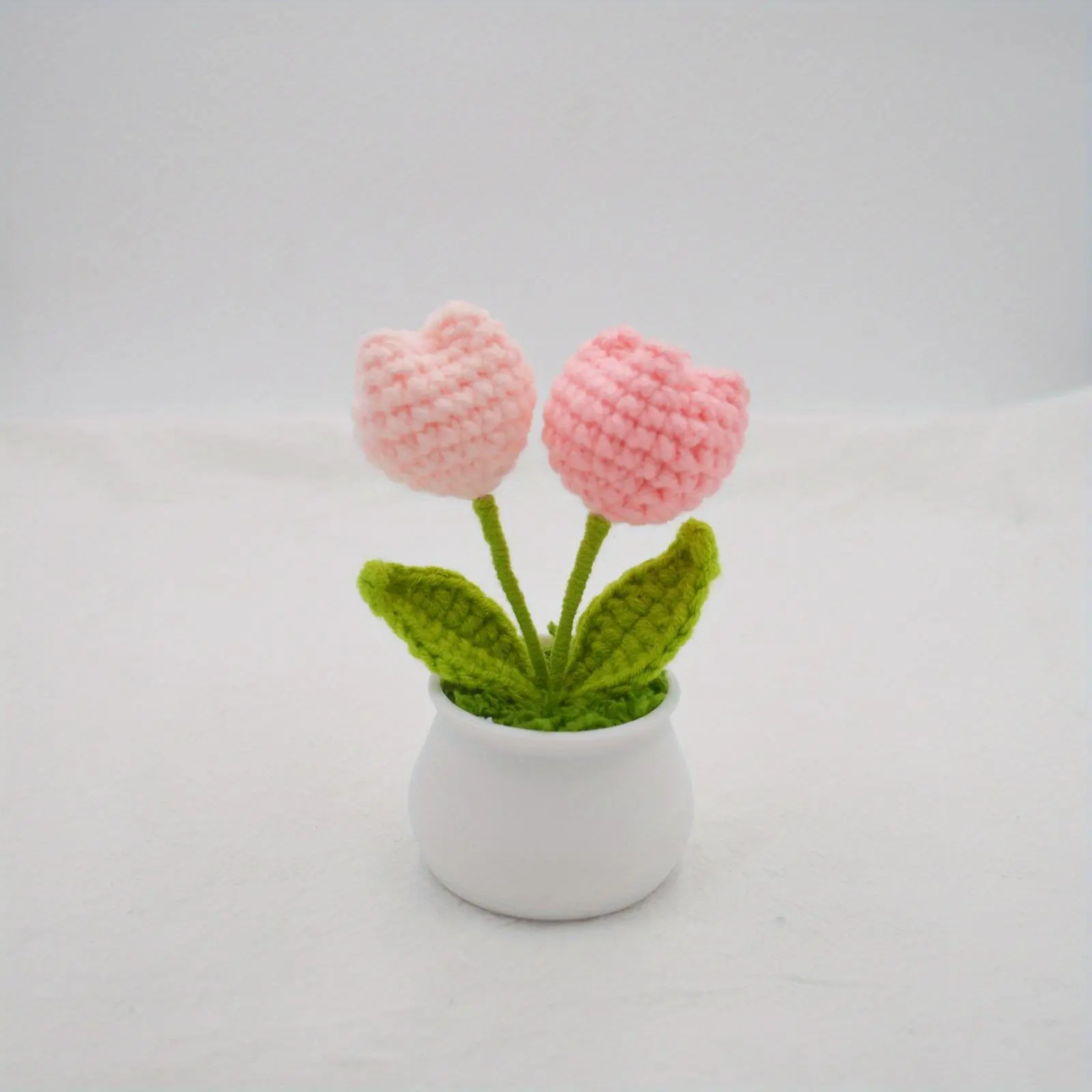 Crochet Tulip Flower Potted Plant Ornament, Handmade Knitted Tulip Flower Ornament, Home & Car Decor, Artificial Potted Flower, Artificial Flower Decorations, Artificial Floral Ornaments, Fake Floral Decor