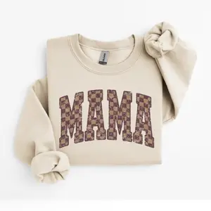 Soulful Checkered Retro Mama Sweatshirt Tan Checkered Mama Sweater Mother's Day Gift Mama Sweatshirt Checkered New Mom Outfit Cool Mom Clothing