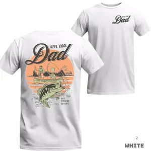 Reel Cool Dad T-Shirt - Bold design with a fishing scene and legendary fish graphic, ideal for fishing lovers and outdoor adventurers, Unisex. Menswear Tops, Father's Day Gifts