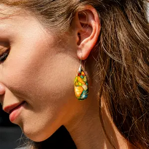 Natural Jasper Stone Teardrop Dangle Earrings, Healing Drop Earrings, Bohemia Droplet Earrings, Inner Peace Meditation Grounding Earrings Christmas Gift for her (Random Mixed Color)