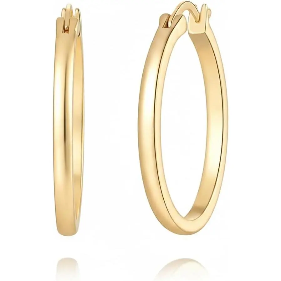 14K Gold Hoop Earrings for Women, 14kt Gold Huggie Hoops, Lightweight Hypoallergenic Fashion Jewelry for Everyday Wear 20/25/30mm