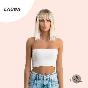 JBEXTENSION 12 Inches Straight Mix Blonde Wig With Bangs LAURA BLONDE