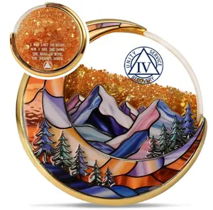 1-30 Year Golden Flow Sand 4 Year Sobriety Coin - Lunar Guardian Recovery AA Coins - Mountain Addiction Sober AA Chips and Medallions - Celebrate Living Clean Alcoholics Anonymous Token Gifts for Men Women