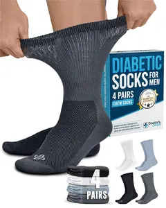 Doctor's Select Crew Diabetic Socks for Men 9-12 - Moisture Control & Comfort, 4 Pairs in Black, White, Light Gray, Gray