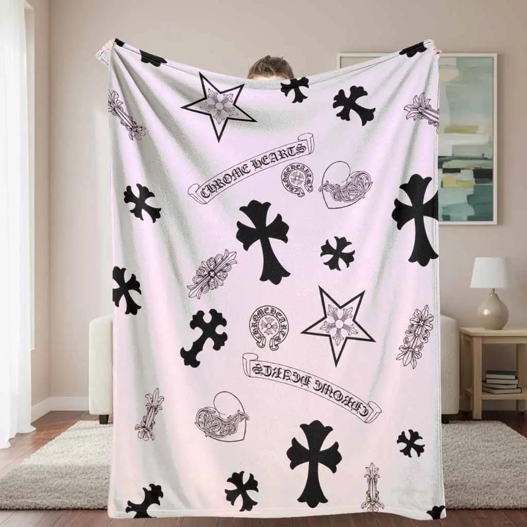 Gothic cross, star, and heart pattern printed flannel blanket, vintage dark style soft, warm, fluffy, fade-resistant plush throw, for bedroom couch and everyday decor, Halloween holiday gift blanket Gothic cross, star, and heart pattern printed flannel blanket, vintage dark style soft, warm, fluffy, fade-resistant plush throw, for bedroom couch and everyday decor, Halloween holiday gift blanket