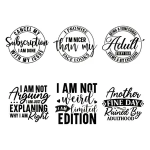 Funny Slogan Stickers, 6pcs/set Heat Transfer Sticker, DIY Decorative Sticker for Clothes, T-shirt, Jeans, Jacket, Bag